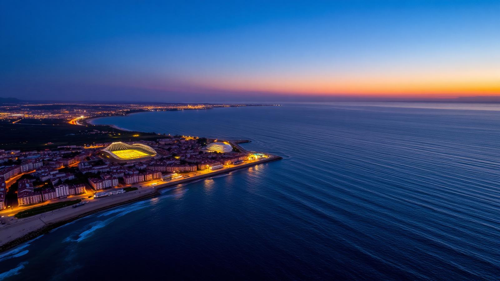 Aerial view of Cambrils on the Costa Daurada at dusk